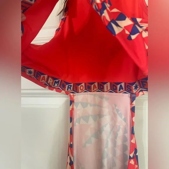 NEW Adidas Farm Rio Psychedelic Wave Red Orange Cut Out Dress Large Festival - Picture 10 of 14